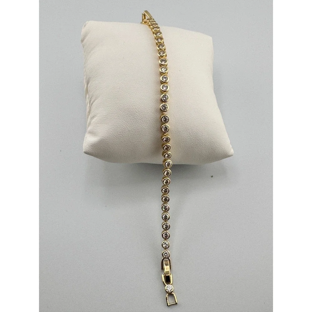 Gold Tone Cubic Zirconia Tennis‎ Bracelet Round Clear Stones